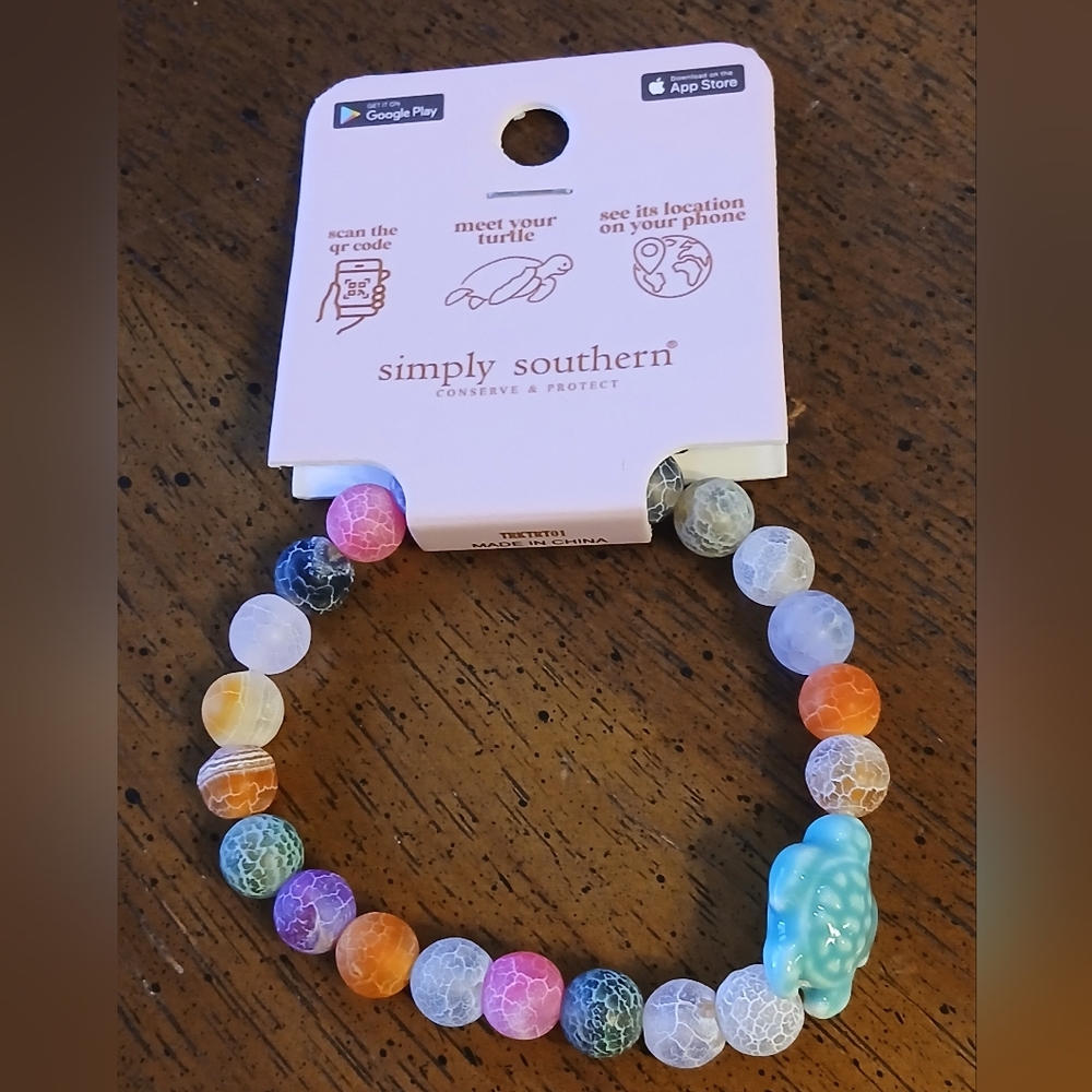 Nwt Simply Southern Multicolor Beaded Turtle Bracelet
